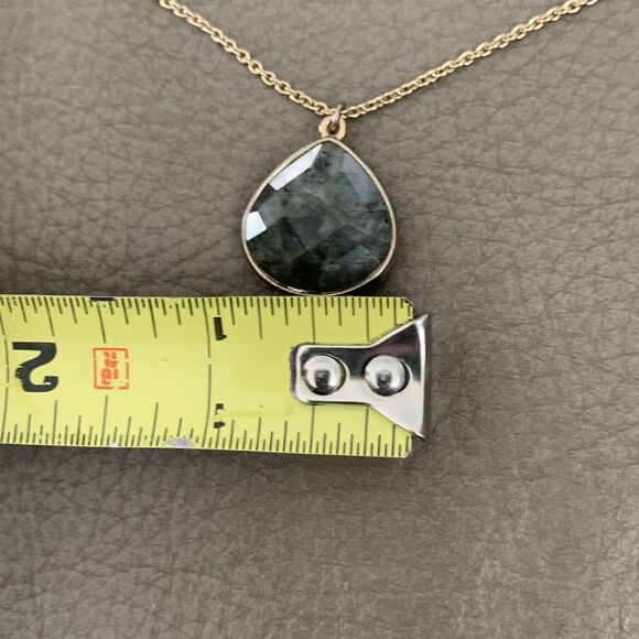 Vintage Faceted Labradorite Tear Drop Pendant Necklace 17" Gold-tone Gemstone - Picture 6 of 16